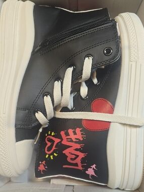 Black High-Top Sneakers with Red Heart Graphic - $25